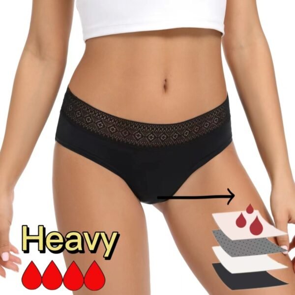 4 Layer Menstrual Panties for Women Lace Period Panties Absorbent Brief Overnight Leak proof Period Underwear Culotte Menstrual