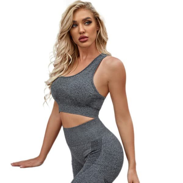 Dark gray solid color seamless yoga fitness suit women's hip-lifting I-shaped back top tight sexy running sports suit