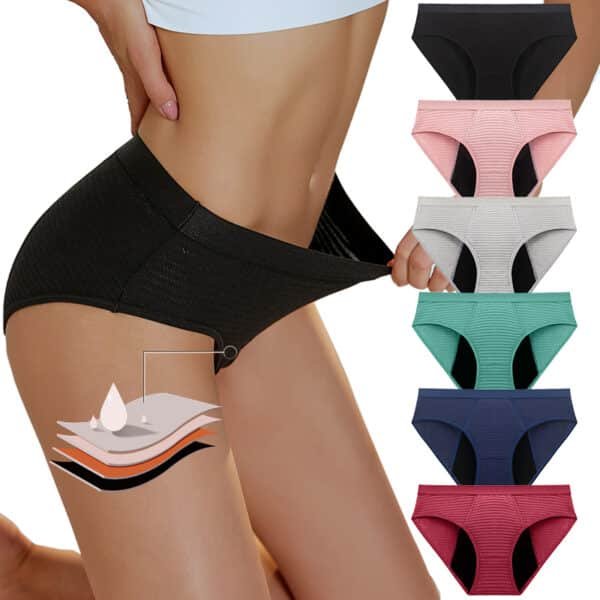 Wholesale 4 Layers Fabric underwear midd Waist Functional LeakProof Menstrual Underwear Women Underpants Period Panties