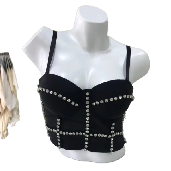 Performance Costume Female Adult Costume Beaded Diamond Sling Tube Top Off Shoulder Short Slim Corset Tops Bra