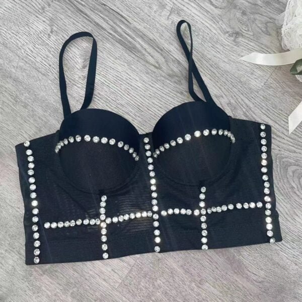 Performance Costume Female Adult Costume Beaded Diamond Sling Tube Top Off Shoulder Short Slim Corset Tops Bra - Image 2