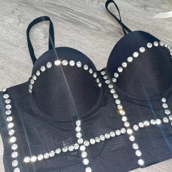 Performance Costume Female Adult Costume Beaded Diamond Sling Tube Top Off Shoulder Short Slim Corset Tops Bra - Image 5