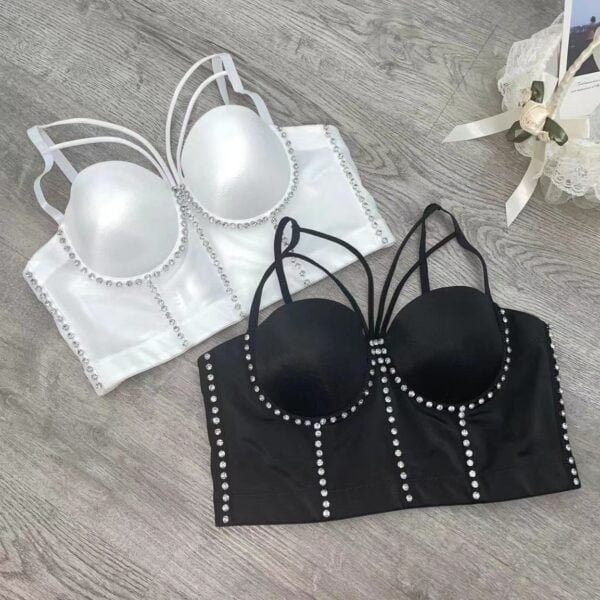 New Custom Wholesale Handmade Rhinestone Tank Top Diamond Push Up Crop Top For Women Sexy Women sling Bustier Rhinestone Bra - Image 4